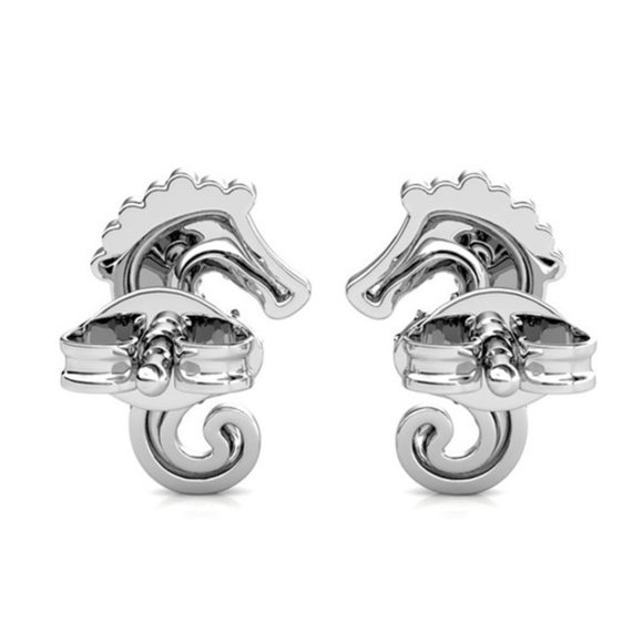Silver Seahorse Stud Earrings - Picture 5 of 5